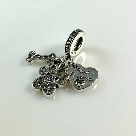 Sterling Silver Best Friend Paw and Bone Dangle Charm - Picture 2 of 3